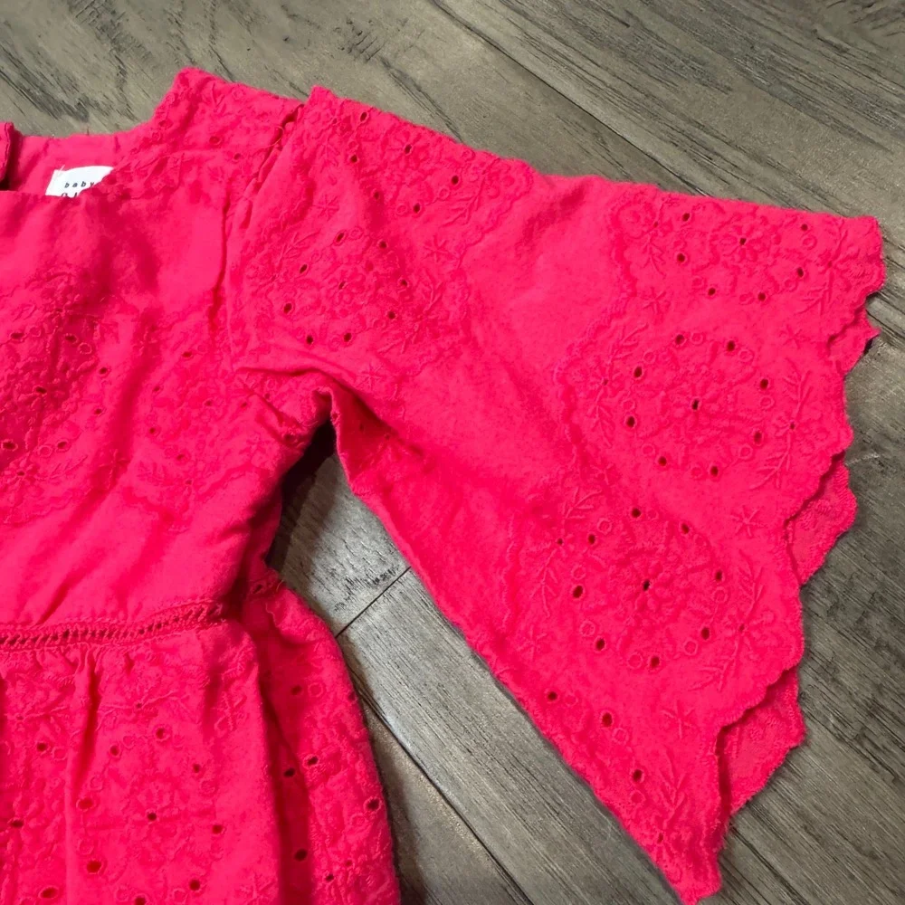 Baby Gap Eyelet Dress Tiered Ruffle Sleeve Hot Pink Party Casual NWOT‎